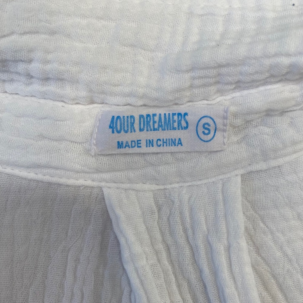4OUR DREAMERS Tunic Women S White Gauze Tie Front 100% Cotton Beach Cover Up Top - Picture 4 of 8